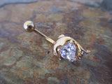 Gold Dolphin Heart Gem Crystal Belly Ring