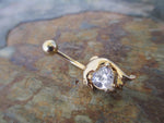 Gold Dolphin Heart Gem Crystal Belly Ring