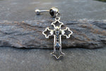 Gothic Cross Black Zirconia Dangle Belly Ring