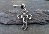 Gothic Cross Black Zirconia Dangle Belly Ring