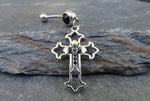 Gothic Cross Black Zirconia Dangle Belly Ring