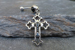 Gothic Cross Clear Zirconia Dangle Belly Ring