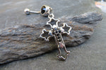 Gothic Cross Clear Zirconia Dangle Belly Ring