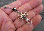 Gothic Cross Black Zirconia Dangle Belly Ring