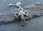 Gothic Cross Clear Zirconia Dangle Belly Ring