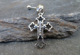 Gothic Cross Clear Zirconia Dangle Belly Ring