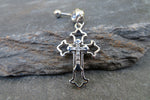 Gothic Cross Clear Zirconia Dangle Belly Ring