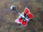 Red & Black Enamel Butterfly Belly Ring