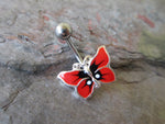 Red & Black Enamel Butterfly Belly Ring