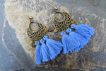 Blue Bohemian Tribal Shield Tassel Earrings