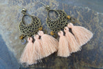 Tan Bohemian Tribal Shield Tassel Earrings