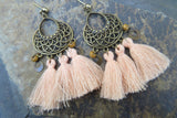 Tan Bohemian Tribal Shield Tassel Earrings