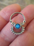 Opal Hanger 16G Septum Ring (Blue)