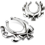 Silver Flaming Skull Nipple Shield Set