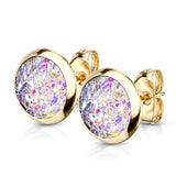 Gold Aurora Borealis Bezel Set Surgical Steel Earrings