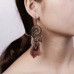 Bohemian Tribal Shield Feather Earrings