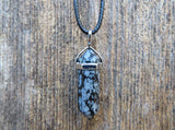 Crystal Point Natural Stone Necklace (Snowflake Obsidian)