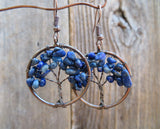 Tree of Life Stone Chip Copper Tone Earrings (Lapis Lazuli)