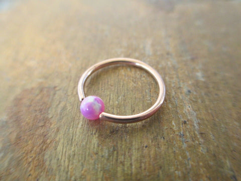 Rose Gold Pink Fire Opal Stone Bead CBR Ring Hoop 14G 16G 18G 20G Nose Cartilage Septum Lip Earring Piercing Steel