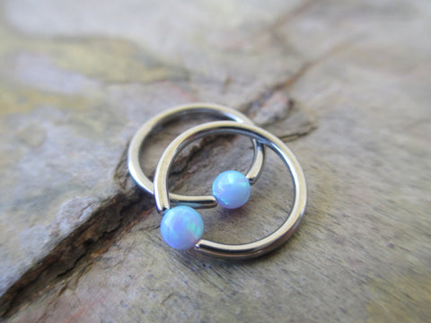 Steel Baby Blue Fire Opal Stone Bead CBR Ring Hoop 14G 16G Nose Cartilage Septum Lip Earring Piercing Silver