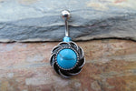 Turquoise Howlite Flower Natural Stone Belly Navel Ring Barbells Bars 14G (1.6mm) Piercing Piercings