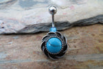 Turquoise Howlite Flower Natural Stone Belly Navel Ring Barbells Bars 14G (1.6mm) Piercing Piercings