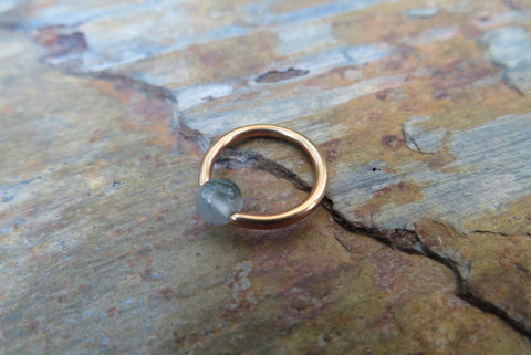 Natural Moss Agate Stone Bead Rose Gold CBR Ring Hoop 16G (1.2mm) 14G (1.6mm) Nose Cartilage Septum Lip Piercing Steel