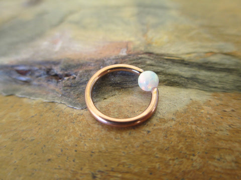 Rose Gold White Fire Opal Stone Bead CBR Ring Hoop 14G 16G 18G 20G Nose Cartilage Septum Lip Earring Piercing Steel