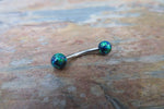 Steel Ivy Blue Green Fire Opal Stone VCH Christina Belly Navel Nipple Curve Curved Ring Barbells Bars 14G (1.6mm) Piercing 316L Surgical