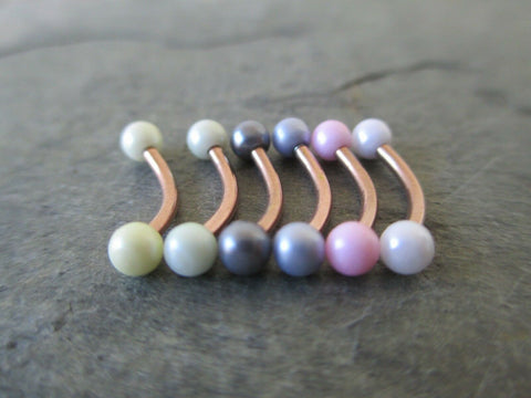 Pearl Rose Gold Titanium IP (1.2mm) Eyebrow Rook Barbell Curve Eyebrow Lip Piercing Surgical Steel