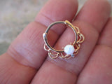 Silver White Fire Opal Stone Septum Clicker Ring Hoop 16G Nose Daith Cartilage Earring Piercing