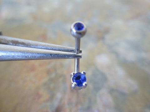 Sapphire Blue Crystal 16G (1.2mm) Eyebrow Rook Barbell Curve Eyebrow Lip Piercing Surgical Steel