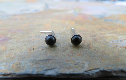 Black Onyx 3mm 20G (.81mm) Natural Stone Nose Bone or L Bend Surgical Steel Nose Piercing Ring 20G (.81mm)