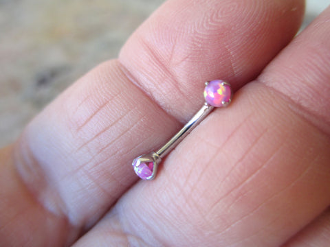 Pink Pronged Fire Opal Eyebrow Curve Rook Barbell Piercing Steel