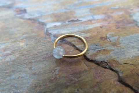 Natural Moonstone Bead Gold CBR Ring Hoop 16G (1.2mm) 14G (1.6mm) Nose Cartilage Septum Lip Piercing Steel