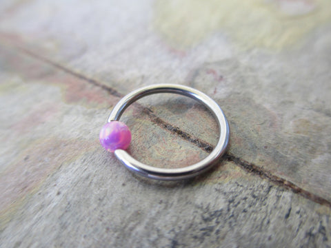 Steel Pink Fire Opal Stone Bead CBR Ring Hoop 14G 16G 18G 20G Nose Cartilage Septum Lip Earring Piercing Silver