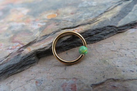 Gold Green Orange Fire Opal Stone Bead CBR Ring Hoop 14G 16G Nose Cartilage Septum Lip Earring Piercing Silver