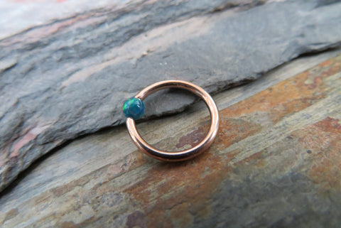 Rose Gold Peacock Blue Fire Opal Stone Bead CBR Ring Hoop 14G 16G Nose Cartilage Septum Lip Earring Piercing Steel