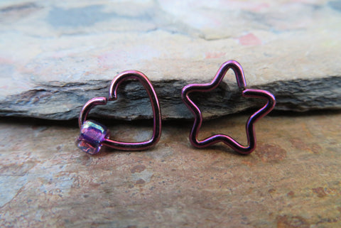 Purple Set Heart & Star 16G (1.6mm) Daith Cartilage Piercing Piercings Mix n Match
