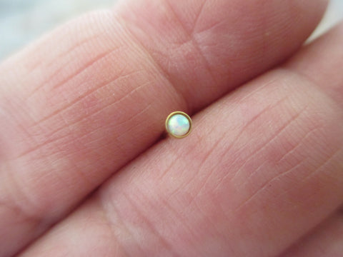 White Opal Gold Titanium IP L Bend Nose Piercing Ring 20G (.81mm)