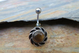Rose Quartz Flower Natural Stone Belly Navel Ring Barbells Bars 14G (1.6mm) Piercing Piercings