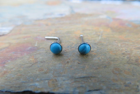 Turquoise Howlite 3mm 20G (.81mm) Natural Stone Nose Bone or L Bend Surgical Steel Nose Piercing Ring 20G (.81mm)