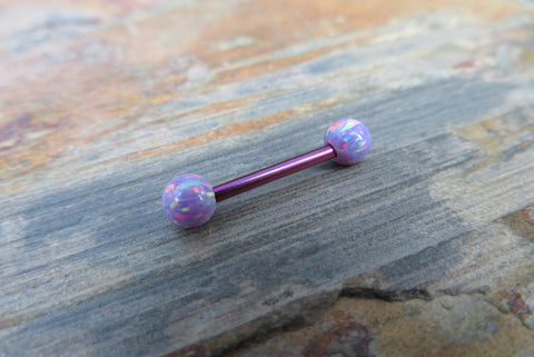 Purple Titanium IP Lavender Purple Lilac Fire Opal Stone Nipple Tongue Ring Barbells Bars 14G (1.6mm) Piercings
