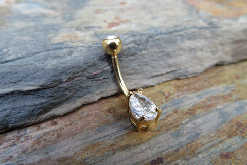 Gold Teardrop Pear Shape Belly Navel Ring Barbells Bars 14G (1.6mm) with Miyuki Glass Bead Piercing Piercings