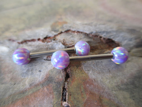 Steel Lavender Purple Lilac Fire Opal Stone Nipple Tongue Ring Barbells Bars 14G (1.6mm) Piercings