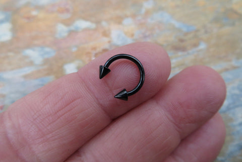 Black Titanium Ion Plated Spiked 16G (1.2mm) Horseshoe Ring Septum