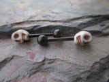 Skull Head Howlite Stone Nipple Barbells (Silver)
