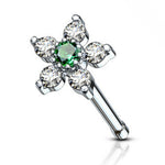 Emerald Flower Gem Nose Bone