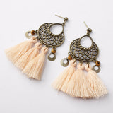 Tan Bohemian Tribal Shield Tassel Earrings