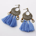 Blue Bohemian Tribal Shield Tassel Earrings